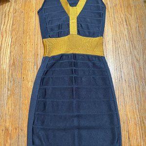 French Connection Bandage Blue Gold Bodycon Dress